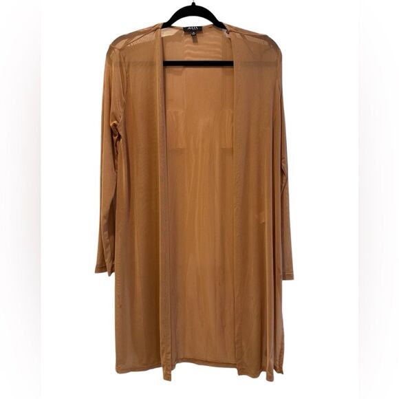 Julia By Love J Open Front Knee Length Sheer Cardigan Mocha‎ Tan Size Medium - Picture 1 of 9